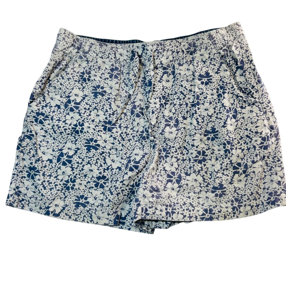 Vintage Faded Glory Womens Floral Cotton Shorts Blue White Elastic Waist‎ M